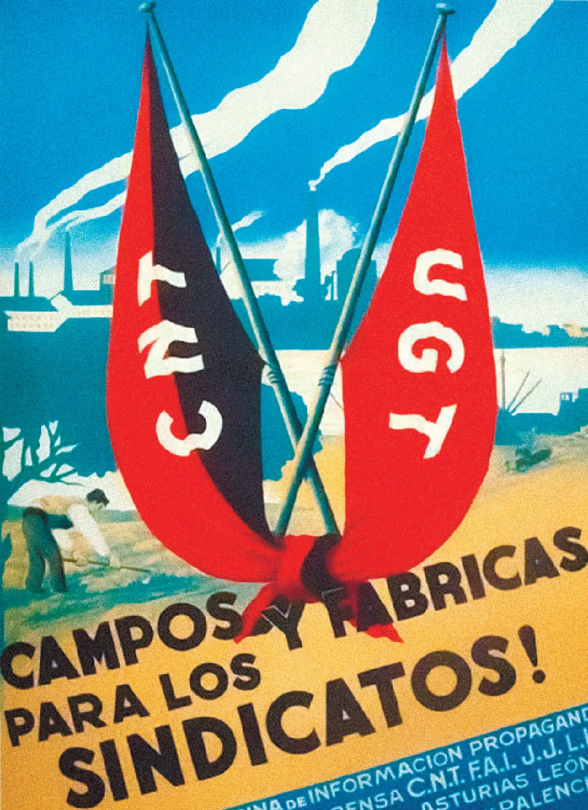 Плакат, выпущенный CNT в 1936–1939 гг., изображающий единство CNT и UGT после вхождения CNT в правительство Кабальеро